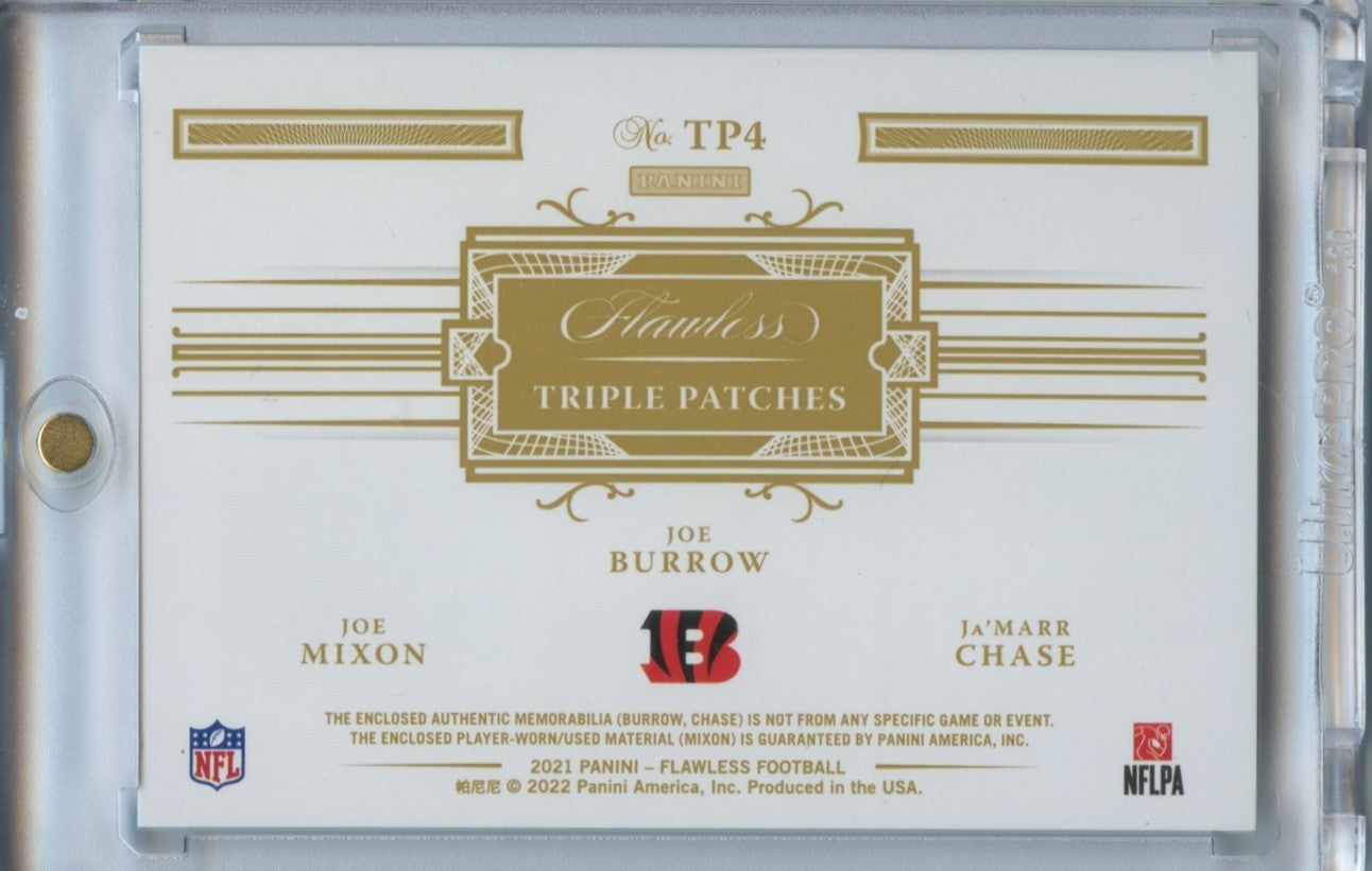Joe Burrow / Ja'Marr Chase / Mixon 2021 Flawless Triple Patch RC Bengals 9/20