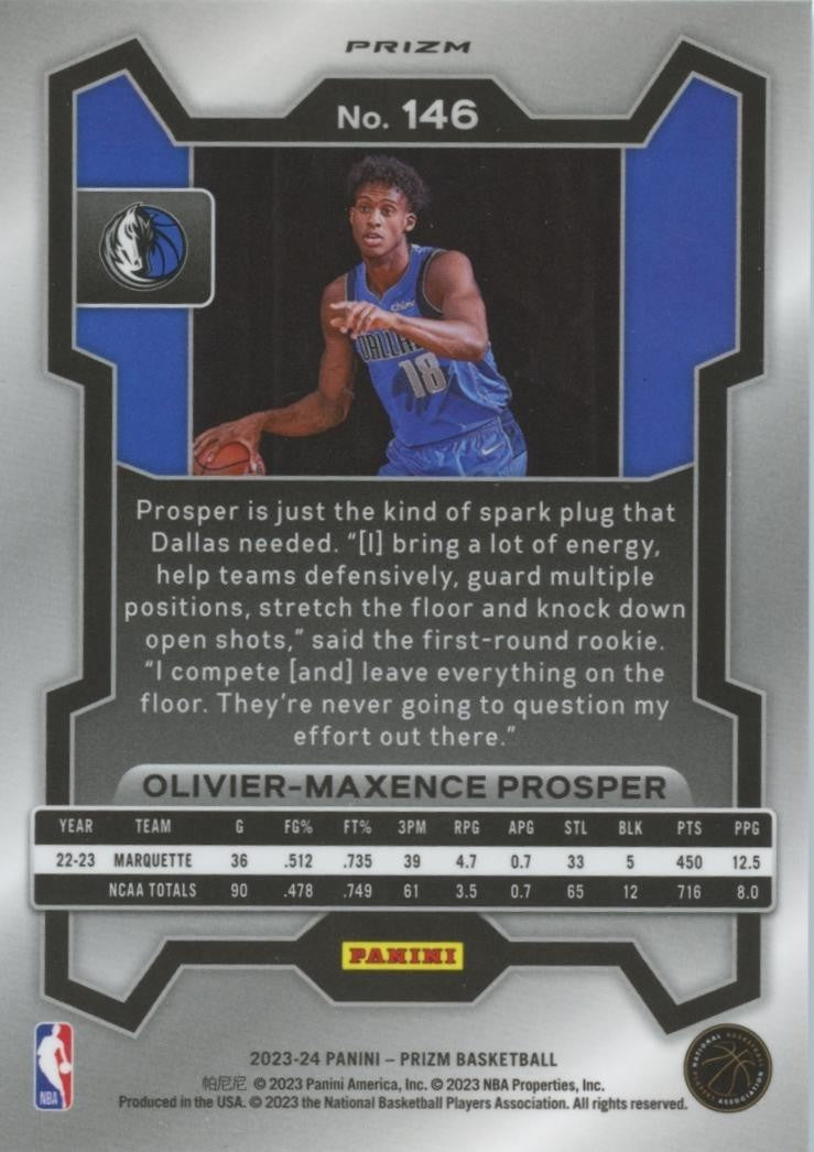 Olivier Maxence-Prosper 2023-24 Prizm Glitter SSP Rookie RC Dallas Mavericks