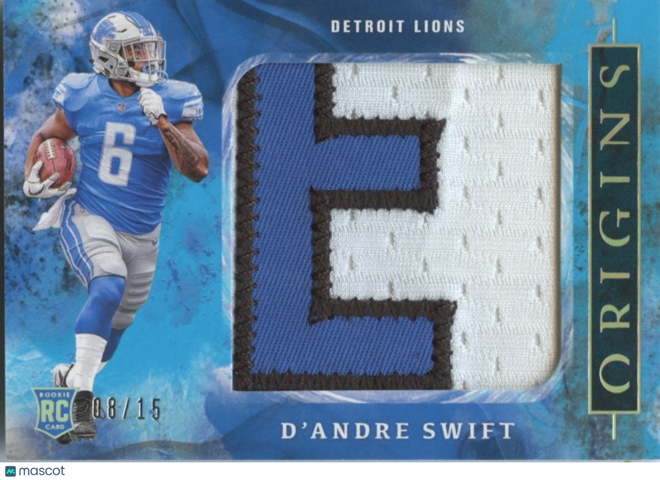 D'Andre Swift 2020 Origins Nameplate Jersey Patch Rookie RC Detroit Lions 8/15