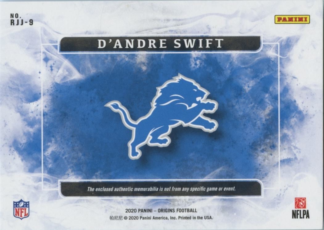 D'Andre Swift 2020 Origins Nameplate Jersey Patch Rookie RC Detroit Lions 8/15