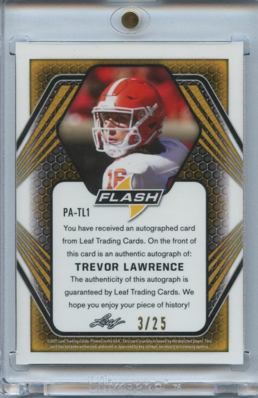 Trevor Lawrence 2021 Leaf Flash Auto Autograph Rookie RC Clemson Jaguars 3/25