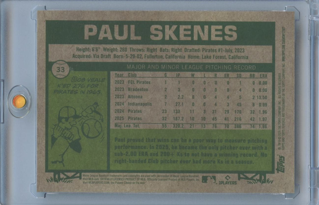 Paul Skenes 2026 Topps Heritage Green Refractor Pittsburgh Pirates 70/99