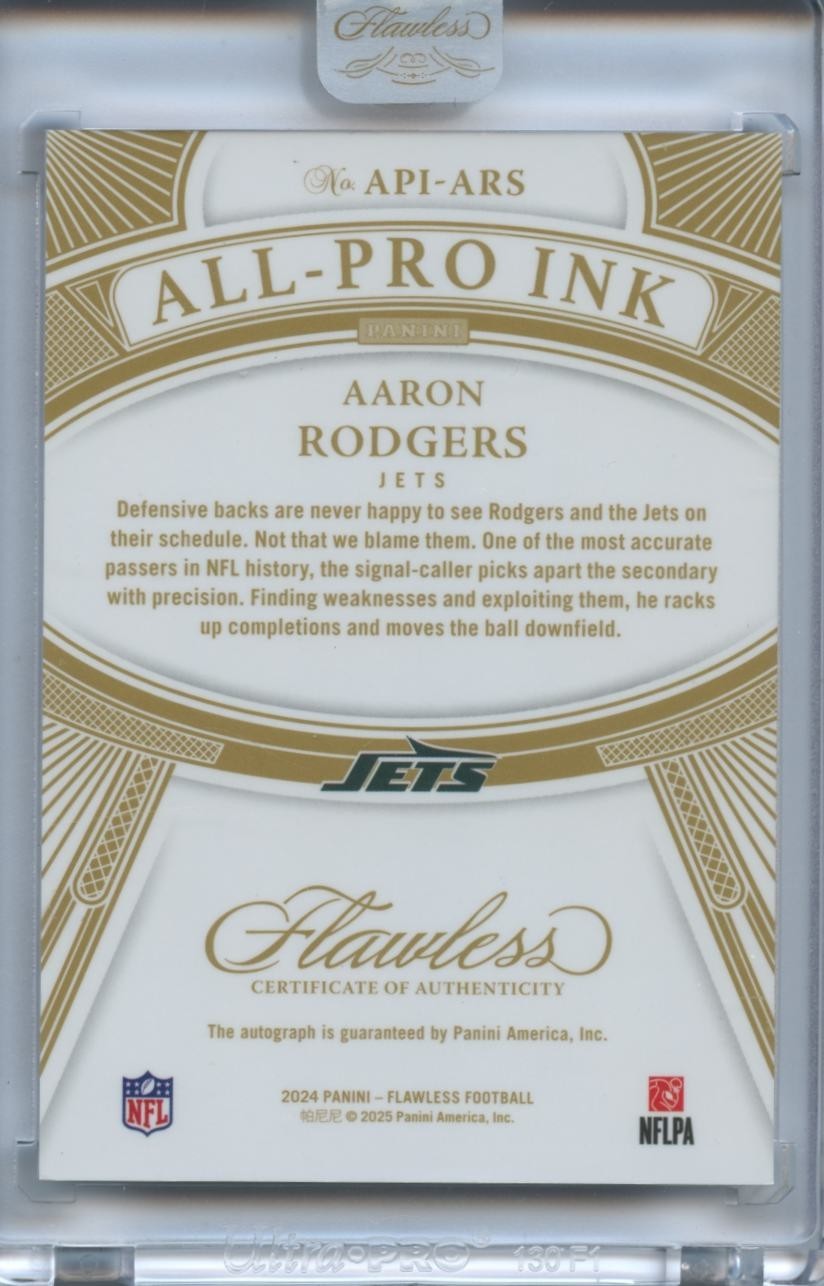 Aaron Rodgers 2024 Flawless On Card Auto Autograph New York Jets 1/15