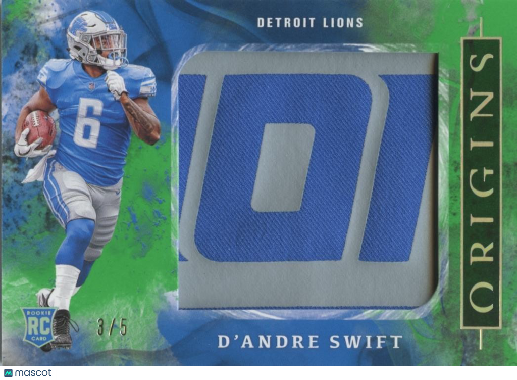 D'Andre Swift 2020 Origins Green Jersey Patch Rookie RC Detroit Lions 3/5