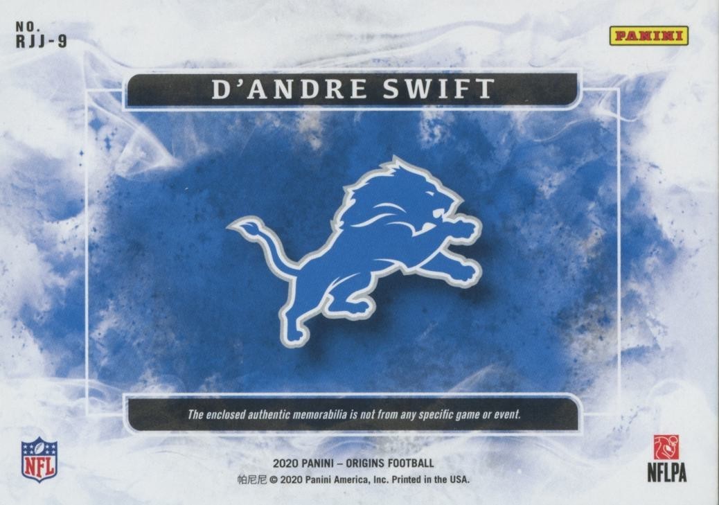 D'Andre Swift 2020 Origins Orange Jersey Patch Rookie RC Detroit Lions 29/49