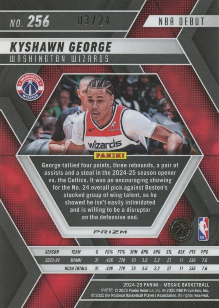 Kyshawn George 2024-25 Mosaic Purple Snakeskin SSP Rookie RC Wizards 3/24