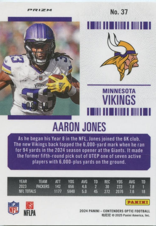 Aaron Jones 2024 Contenders Optic GOLD Prizm Minnesota Vikings 8/10