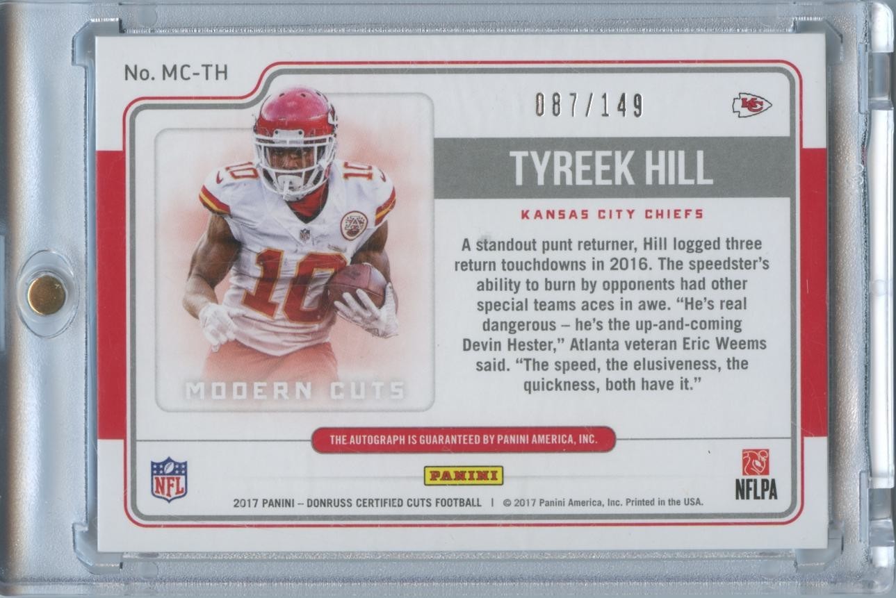 Tyreek Hill 2017 Certified Cuts Auto Autograph Kansas City Chiefs 87/149