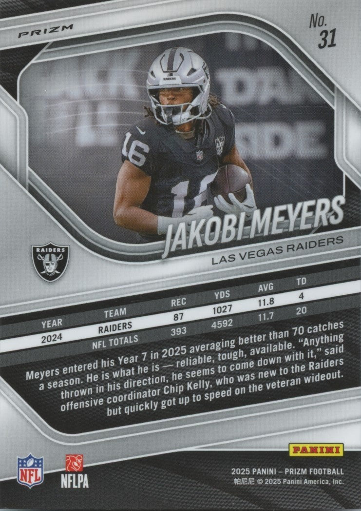Jakobi Meyers 2025 Prizm Retail Red Prizm SSP SHORTPRINT Rookie RC Raiders