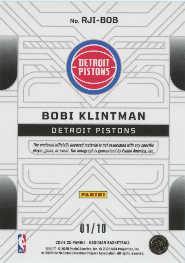 Bobi Klintman 2024-25 Obsidian GOLD Auto Autograph Patch RC Detroit Pistons 1/10