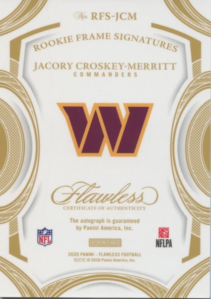 Jacory Croskey-Merritt 2025 Flawless Auto Autograph RC RED Commanders 14/15