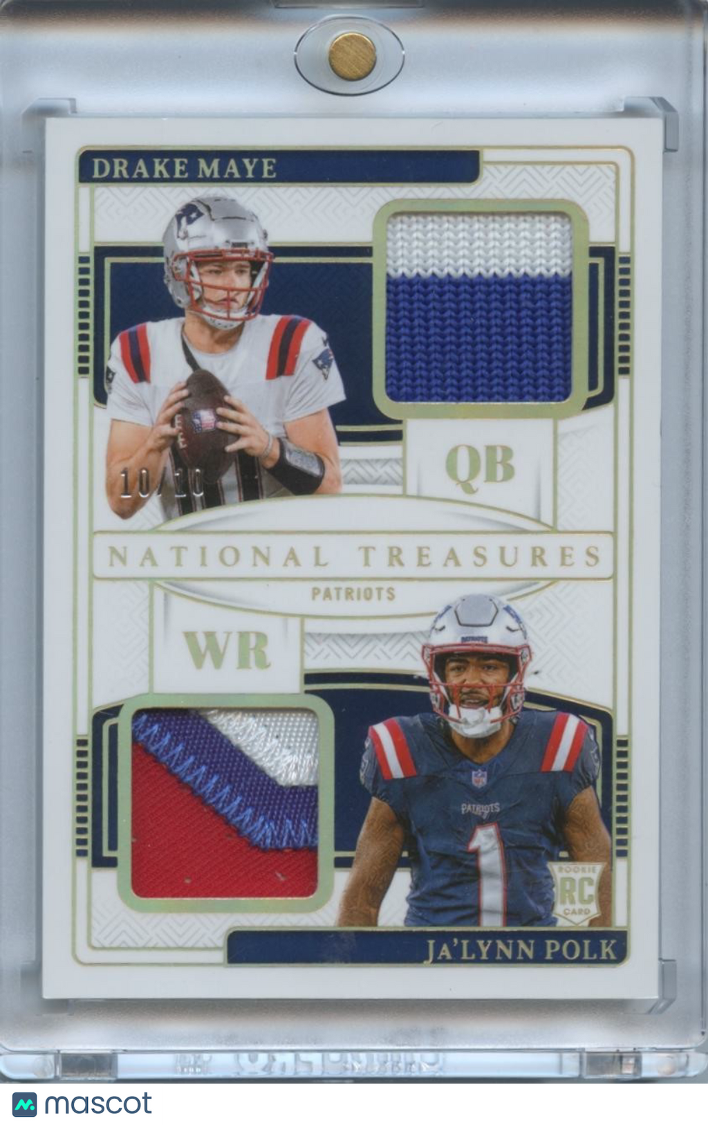 Drake Maye / Polk 2025 National Treasures Jersey Patch RC Rookie Patriots 10/10