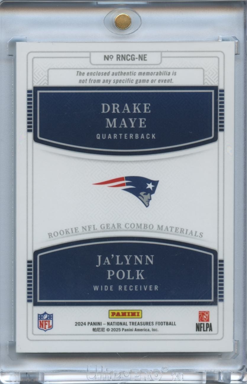 Drake Maye / Polk 2025 National Treasures Jersey Patch RC Rookie Patriots 10/10