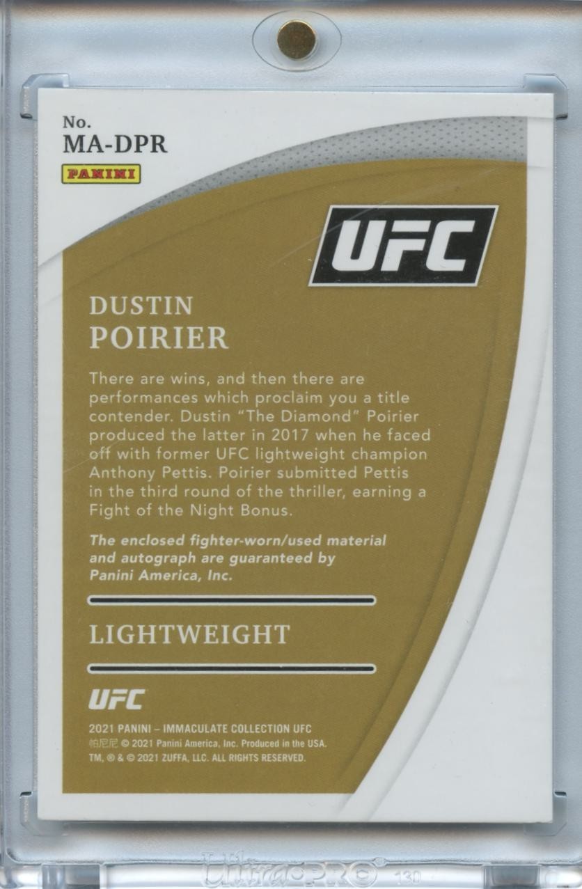 Dustin Poirier 2021 Immaculate Auto Autograph Fighter Worn Patch UFC MMA 20/99