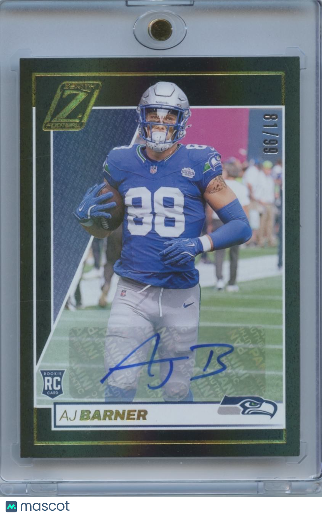 AJ Barner 2024 Zenith Auto Autograph Rookie RC Seattle Seahawks 81/99