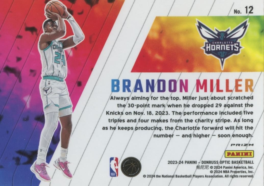 Brandon Miller 2023-24 Optic Phazes SSP CASE HIT Rookie RC Charlotte Hornets