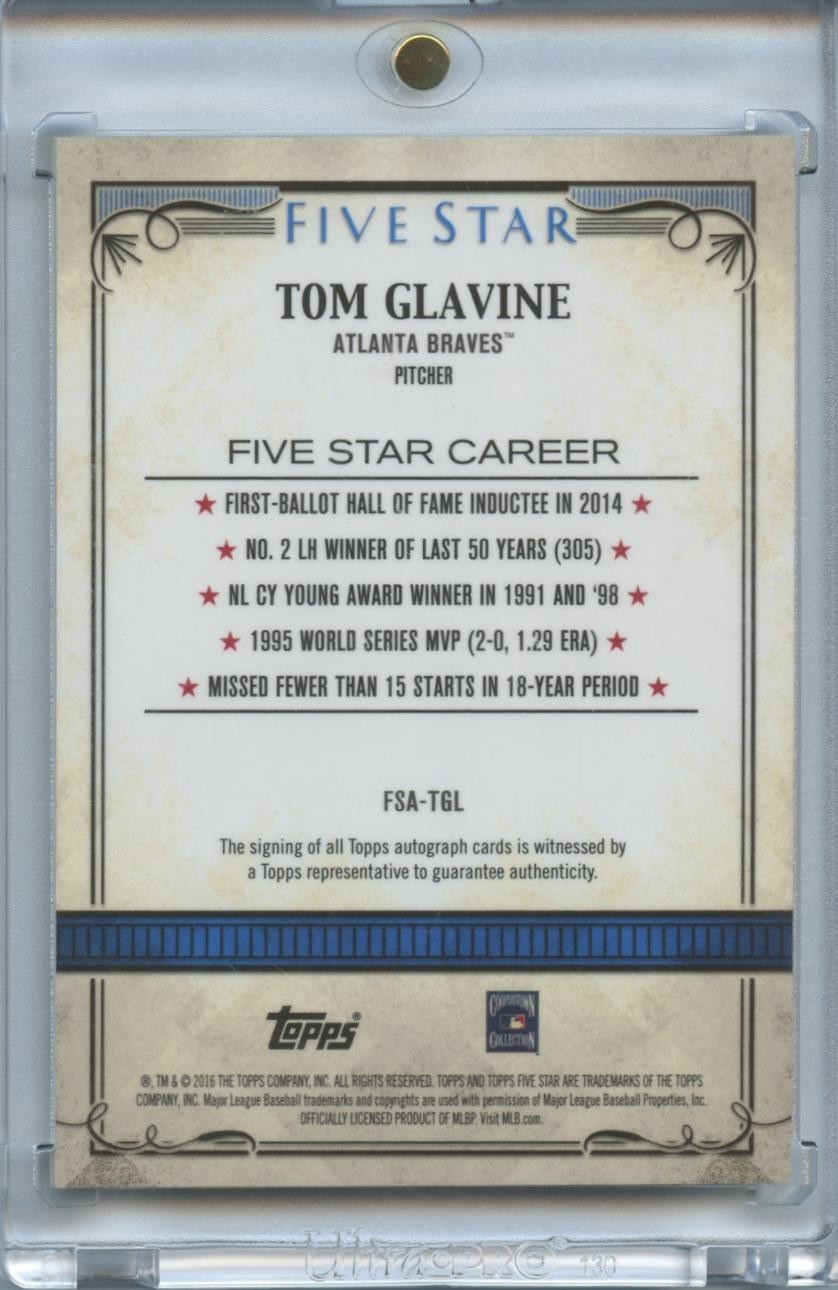 Tom Glavine 2016 Topps Five Star Auto Autograph Atlanta Braves 38/50
