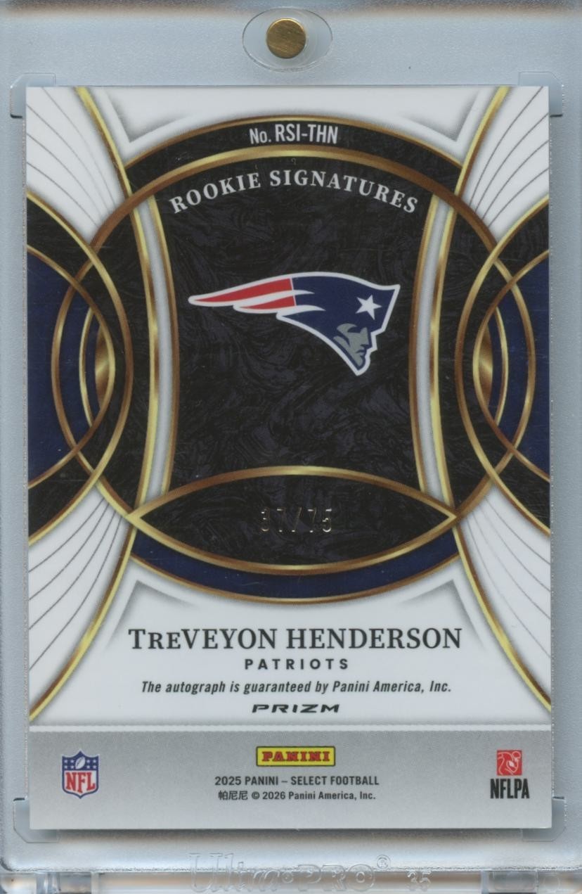 Treveyon Henderson 2025 Select Auto Autograph RC Rookie Patriots 37/75