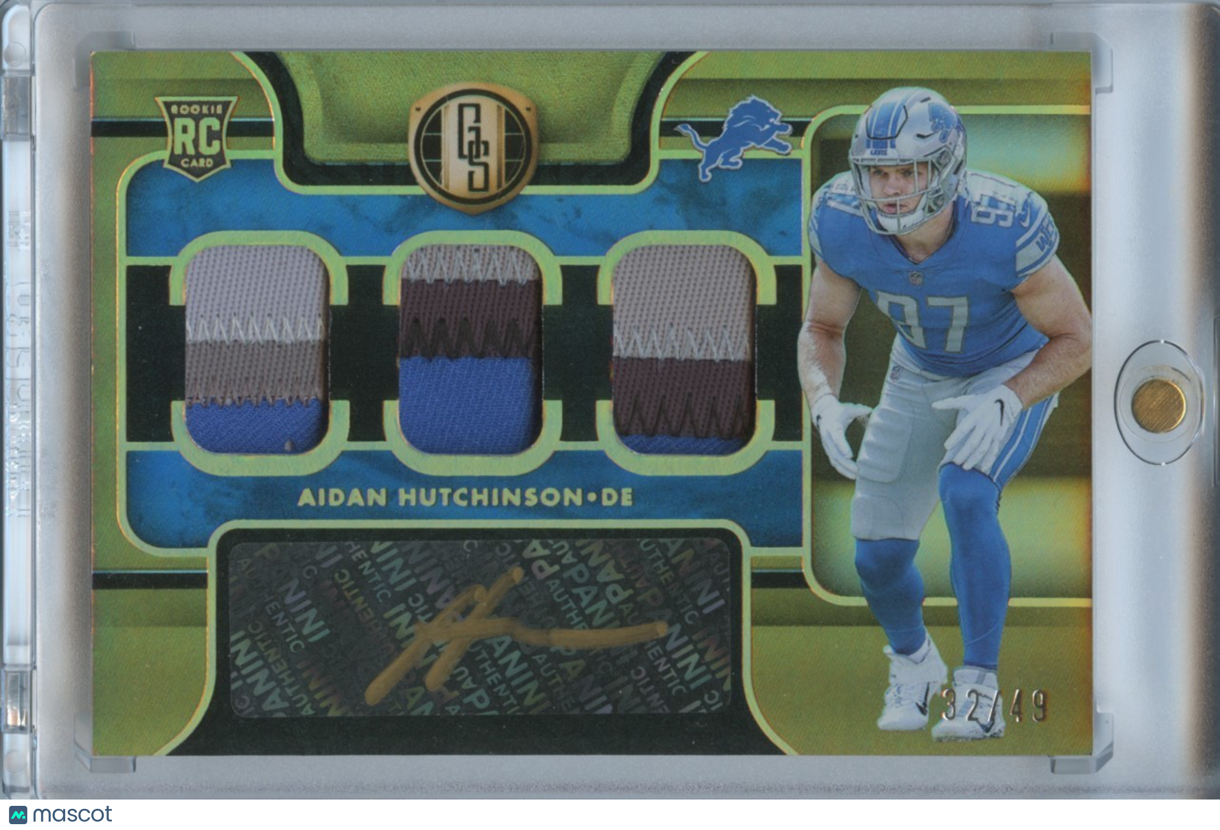 Aidan Hutchinson 2022 Gold Standard Auto Autograph Patch RC Detroit Lions 22/49