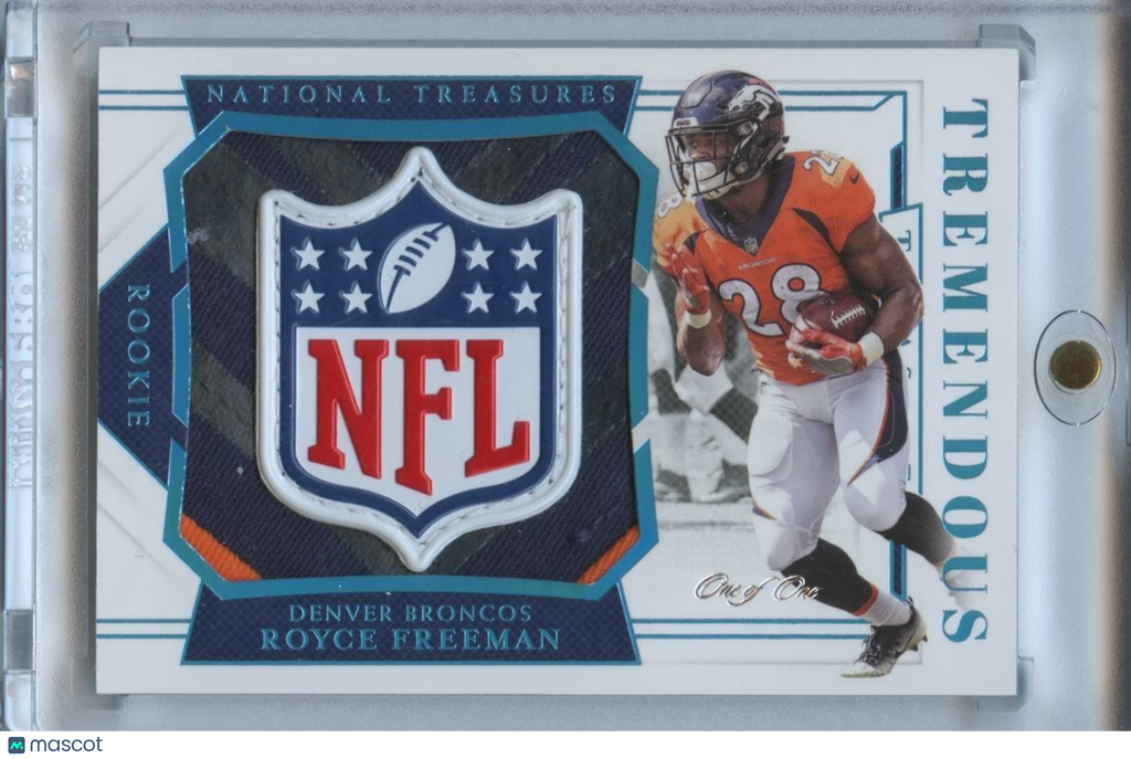 Royce Freeman 2018 National Treasures NFL Shield Patch RC Broncos Oregon  1/1