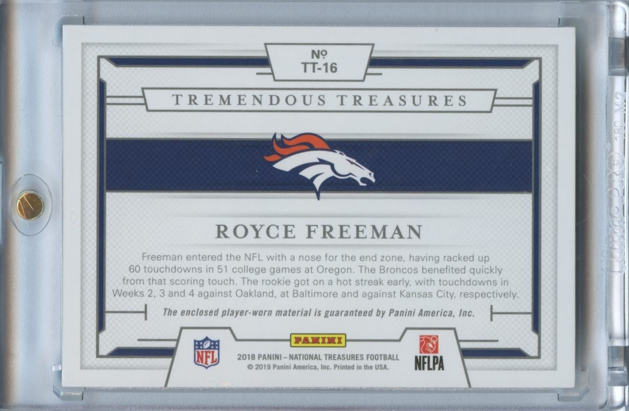 Royce Freeman 2018 National Treasures NFL Shield Patch RC Broncos Oregon  1/1