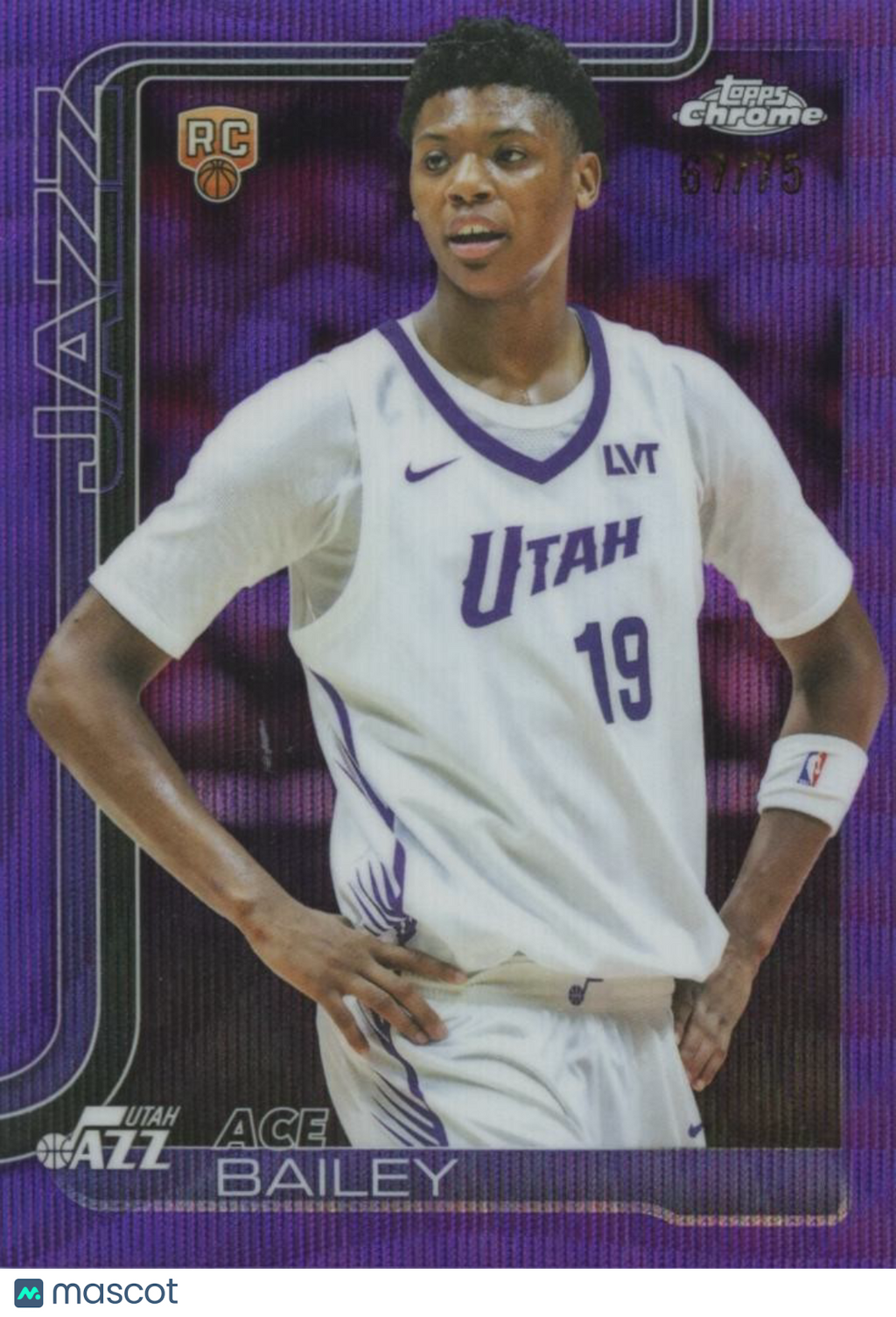 Ace Bailey 2025-26 Topps Chrome Purple Wave Refractor Rookie RC Utah Jazz 67/75