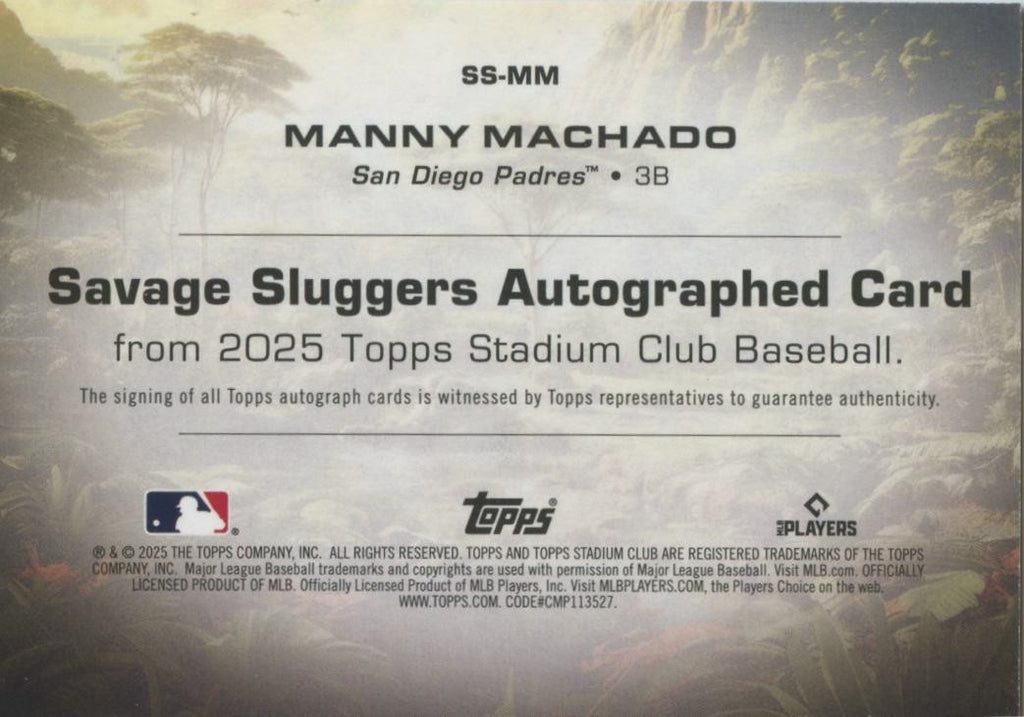 Manny Machado 2025 Stadium Club Savage Slugger Auto Autograph Padres 48/50