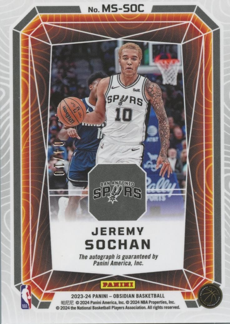 Jeremy Sochan 2023-24 Obsidian GOLD Auto Autograph San Antonio Spurs 4/10