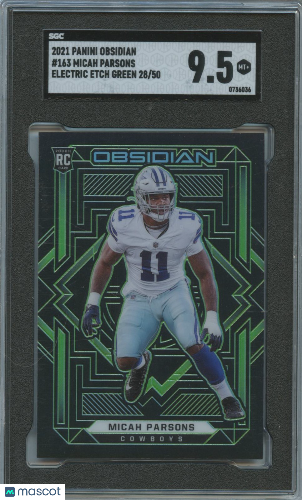 Micah Parsons 2021 Obsidian Green Rookie RC Dallas Cowboys 28/50 SGC 9.5