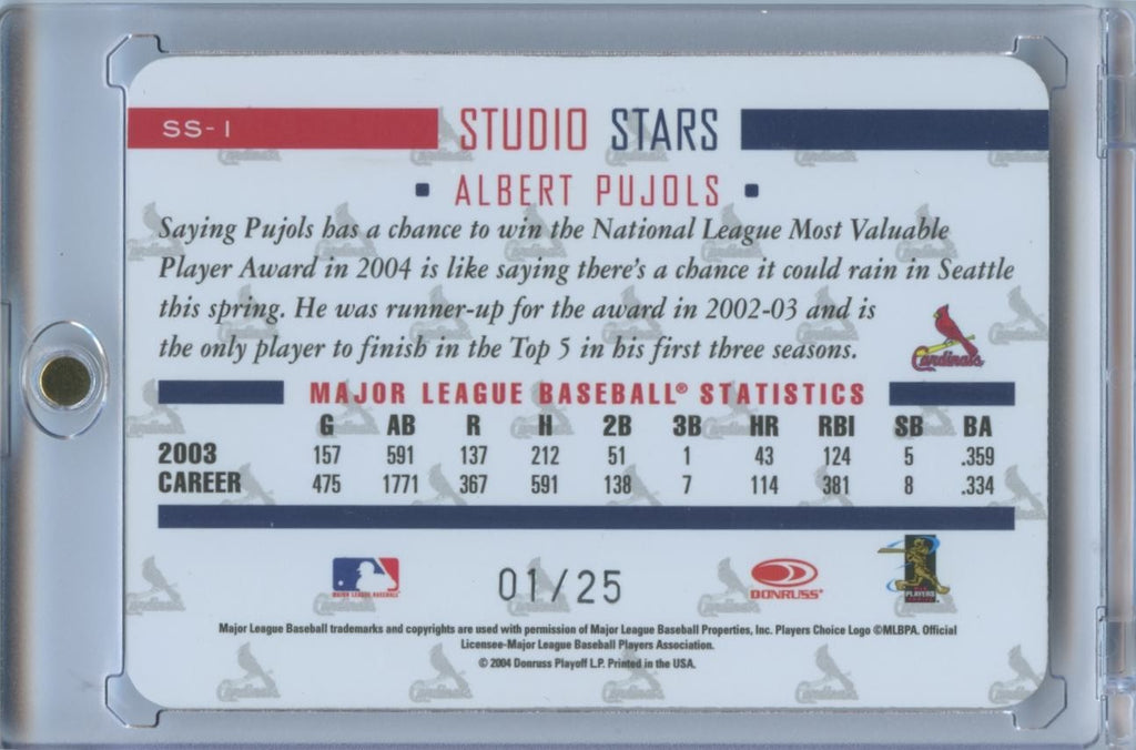 Albert Pujols 2004 Donruss Studio Stars Platinum St. Louis Cardinals 1/25