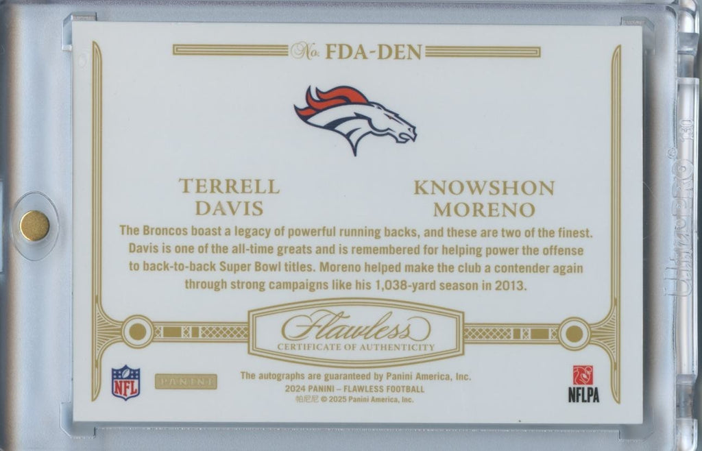 Terrell Davis / Knowshon Moreno 2024 Flawless Dual Auto Autograph Broncos 6/20