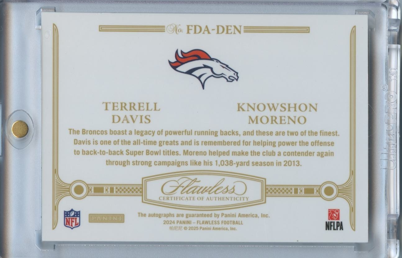 Terrell Davis / Knowshon Moreno 2024 Flawless Dual Auto Autograph Broncos 6/20