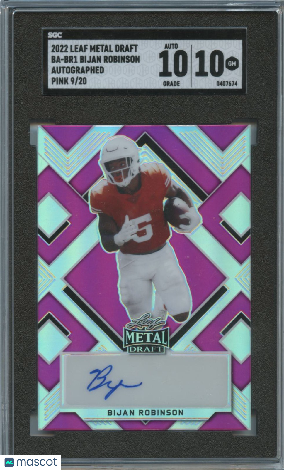 Bijan Robinson 2022 Leaf Metal Auto Autograph RC Texas Longhorns 9/20 SGC 10 10