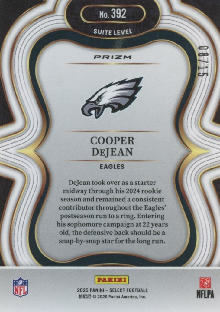Cooper Dejean 2025 Select Pink Glitter Prizm SSP Philadelphia Eagles 8/15