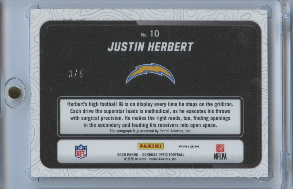 Justin Herbert 2025 Optic Passing Grade Auto Autograph LA Chargers 3/5