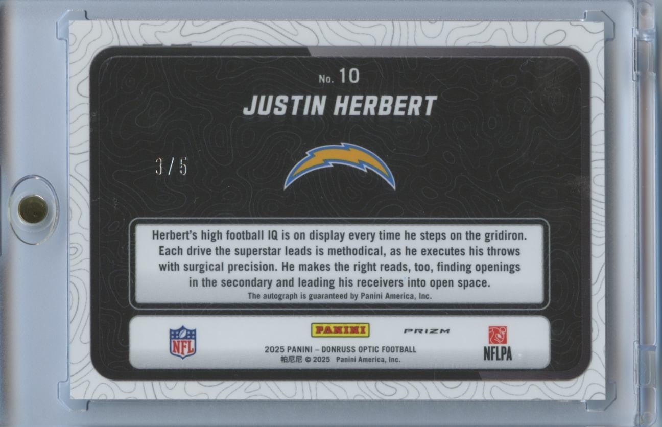 Justin Herbert 2025 Optic Passing Grade Auto Autograph LA Chargers 3/5