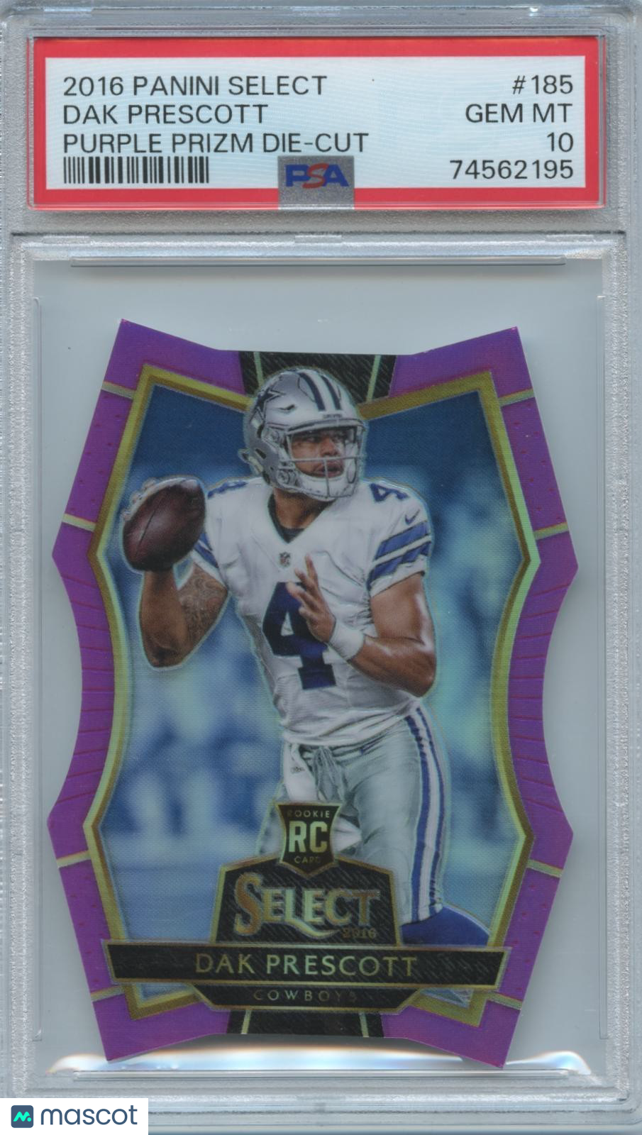 Dak Prescott 2016 Select Purple Prizm Die-Cut Rookie RC Cowboys 2/75 PSA 10