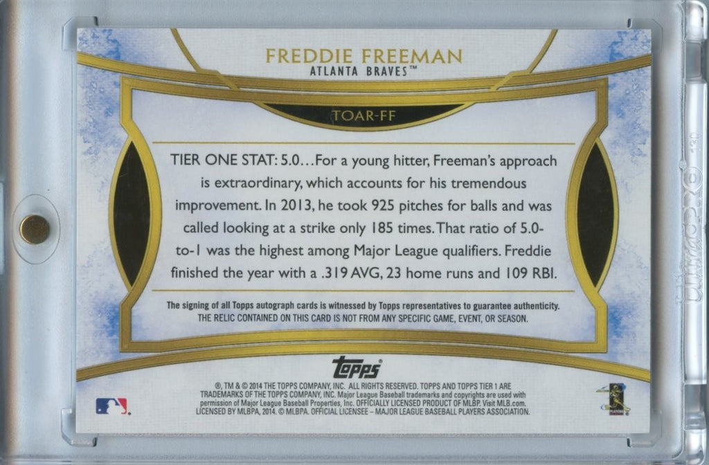 Freddie Freeman 2014 Tier One Auto Autograph Game Worn Patch Braves 68/99