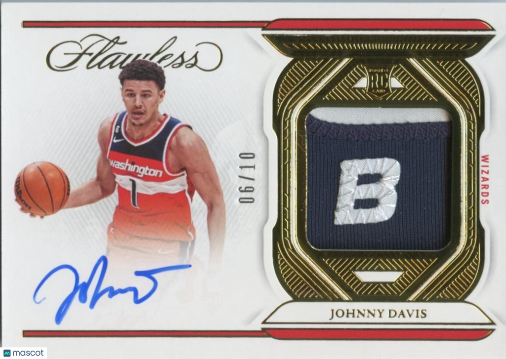 Johnny Davis 2022-23 Flawless Auto Autograph Game Worn LOGO Patch Wizards 6/10