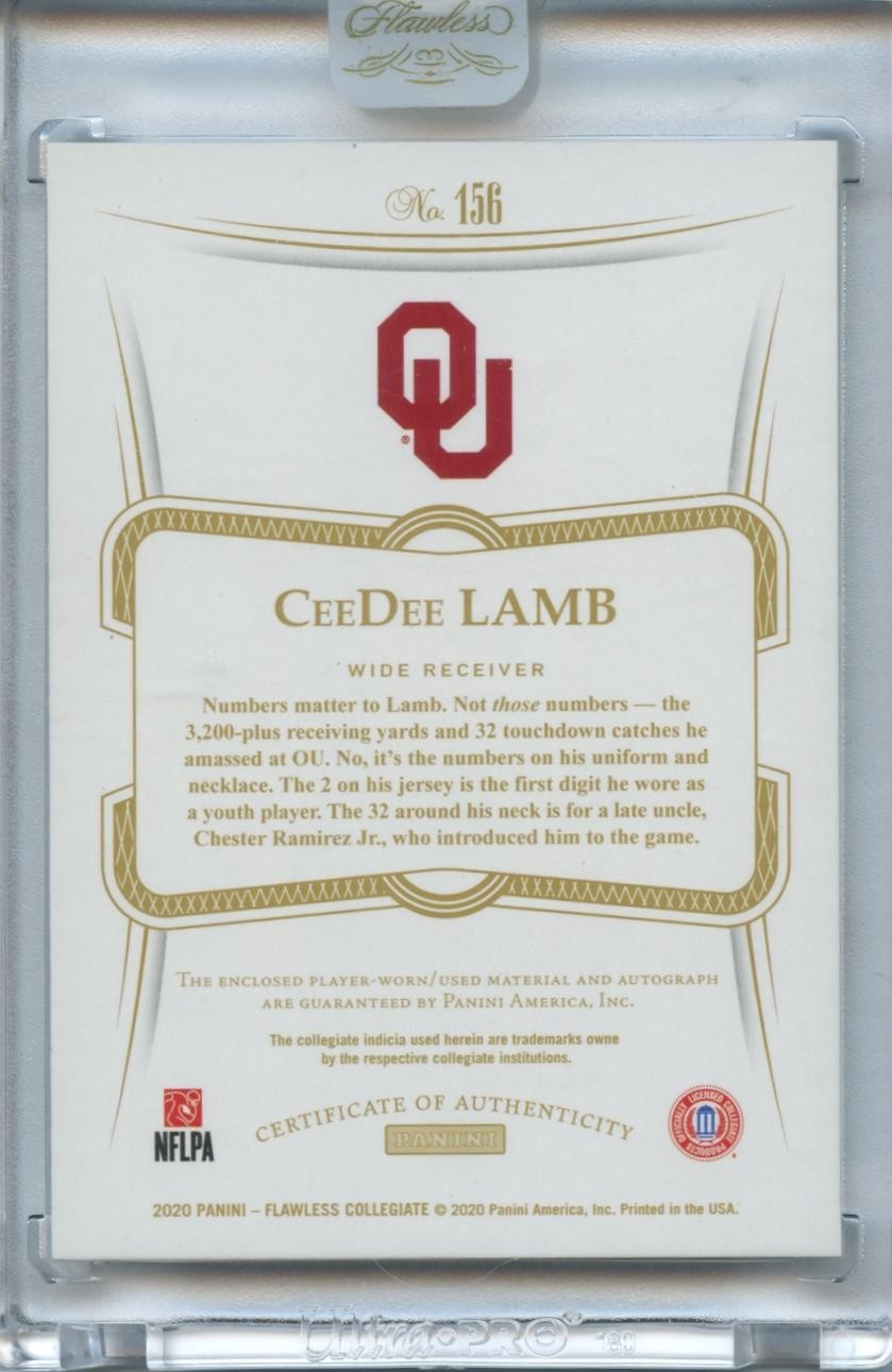 Ceedee Lamb 2020 Flawless Auto Autograph Patch RC Oklahoma Sooners 9/20