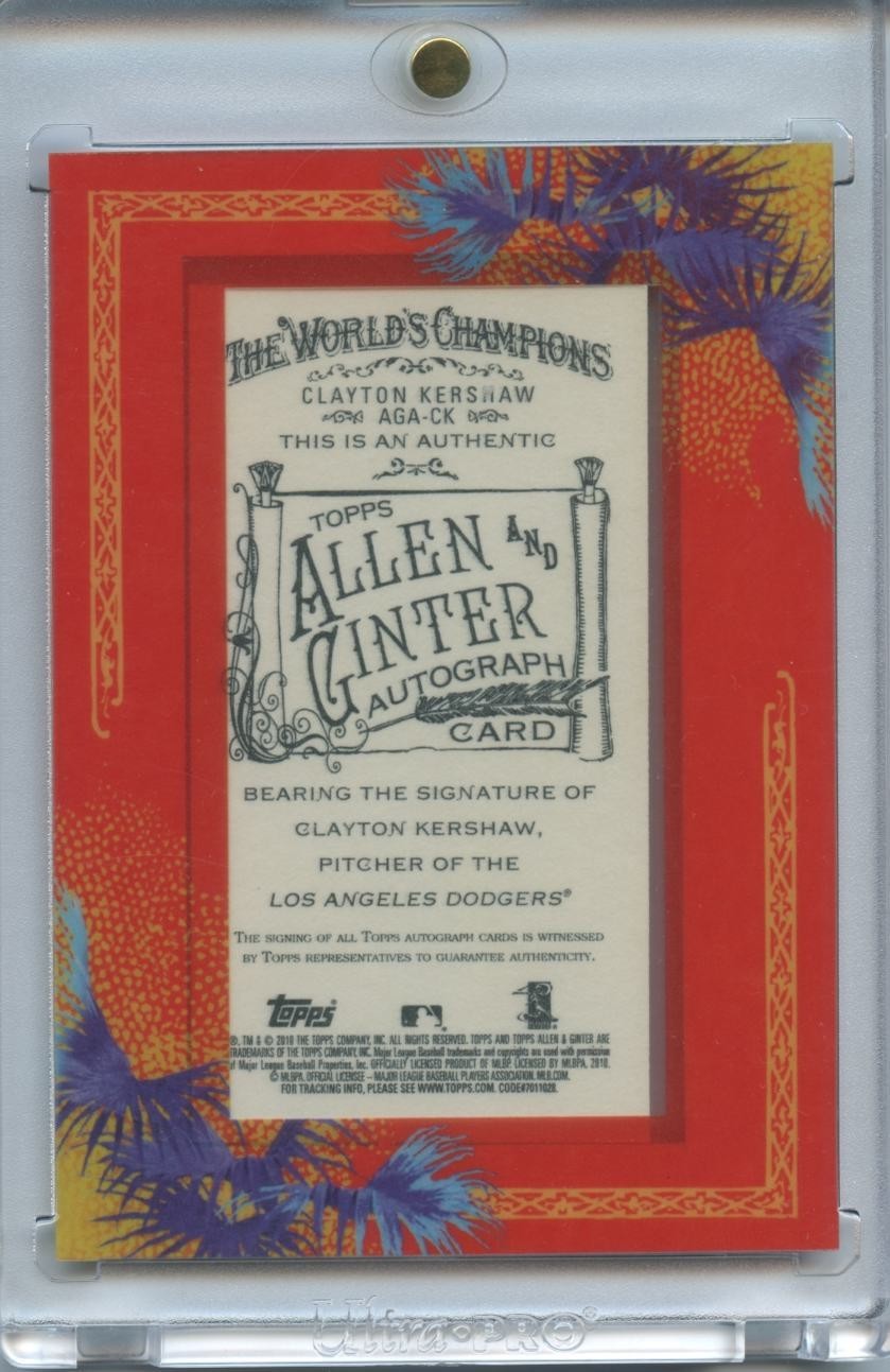 Clayton Kershaw 2010 Topps Allen & Ginter Auto Autograph Los Angeles Dodgers