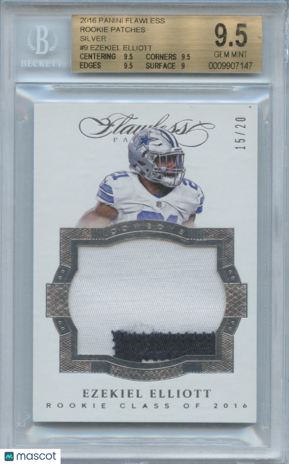Ezekiel Elliott 2016 Flawless Jersey Patch Rookie Dallas Cowboys 15/20 BGS 9.5