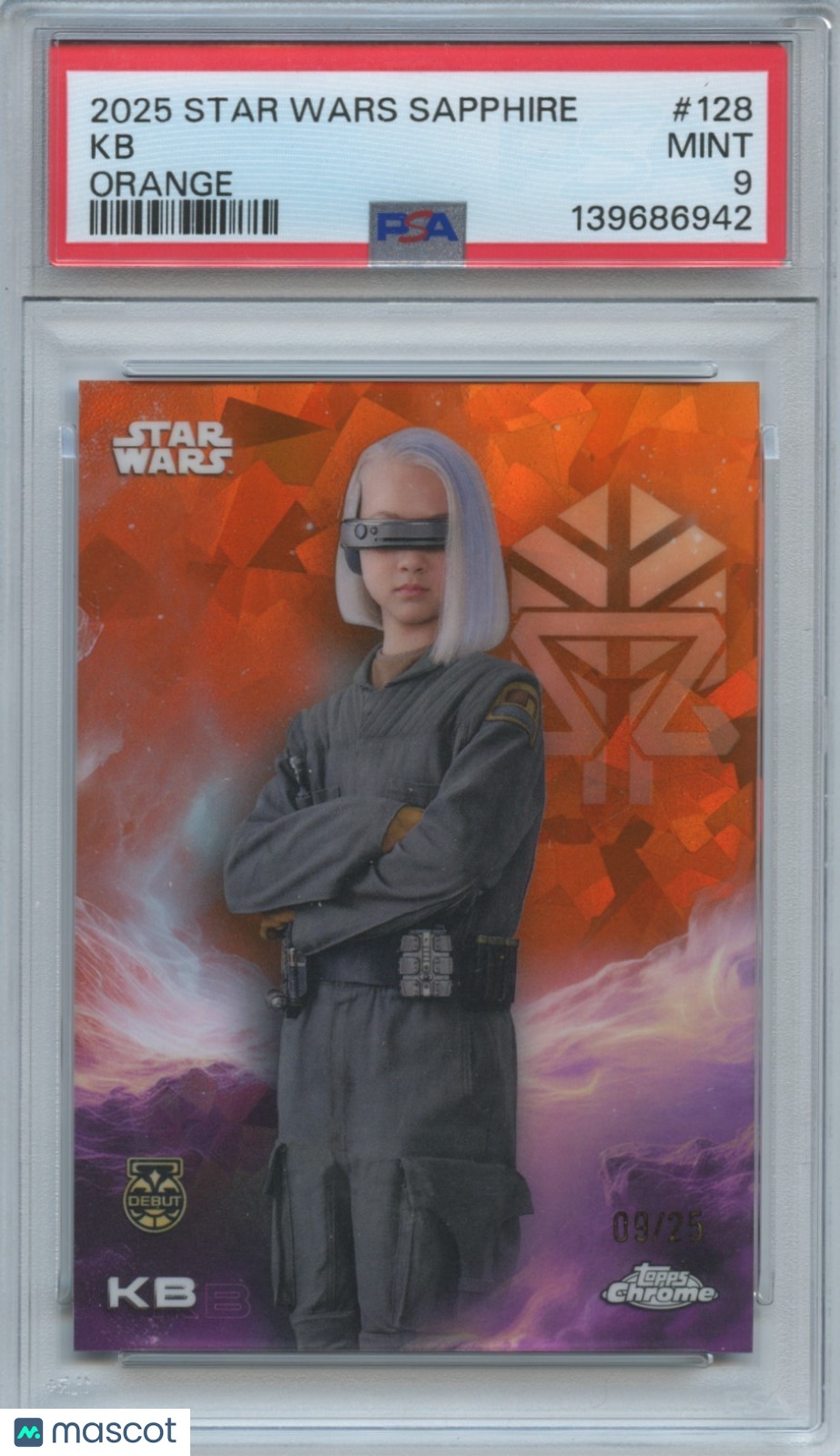 KB 2025 Topps Chrome Sapphire ORANGE Refractor Debut RC Star Wars 9/25 PSA 9