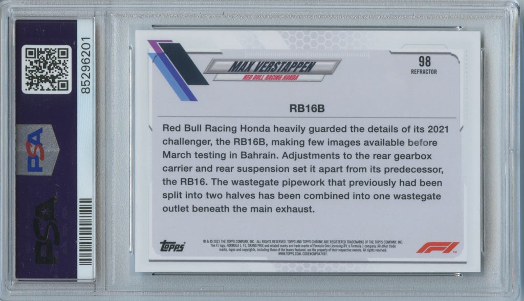 Max Verstappen 2021 Topps Chrome Refractor Formula One F1 Red Bull #98 PSA 9