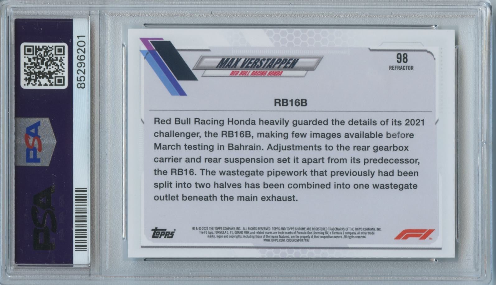 Max Verstappen 2021 Topps Chrome Refractor Formula One F1 Red Bull #98 PSA 9