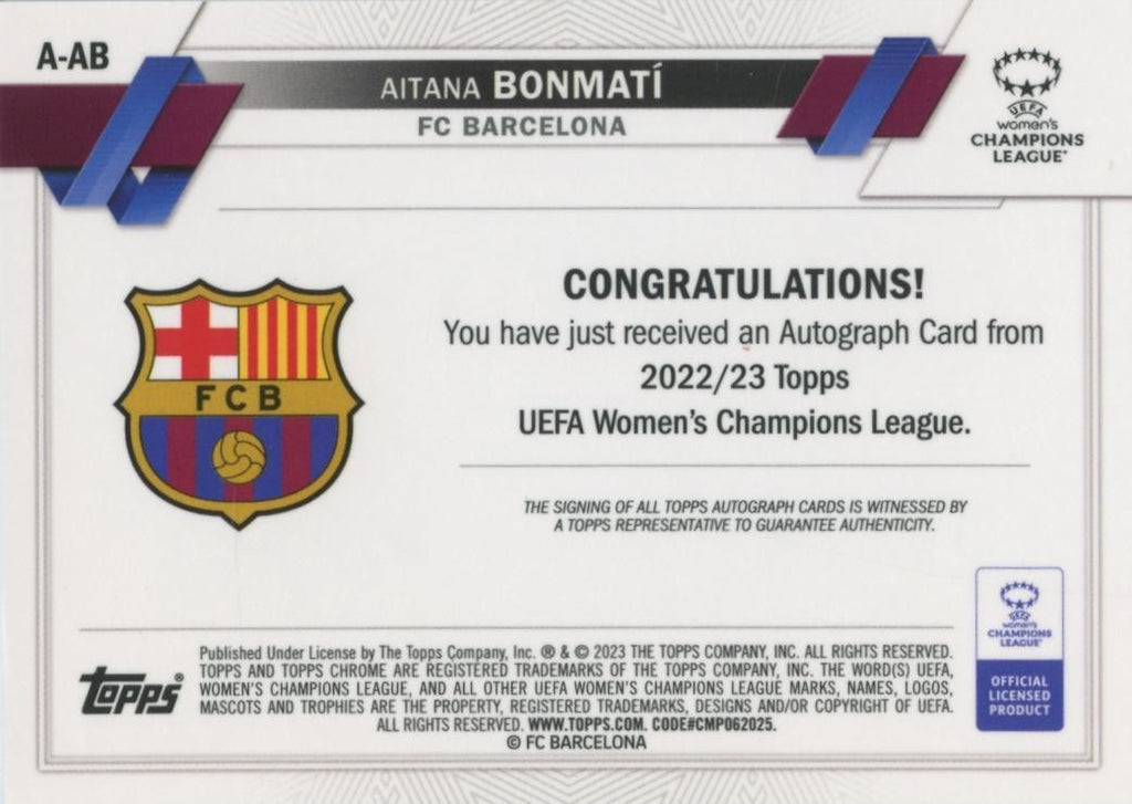 Aitana Bonmati 2023 Topps Chrome GOLD Auto Autograph FC Barcelona 35/50