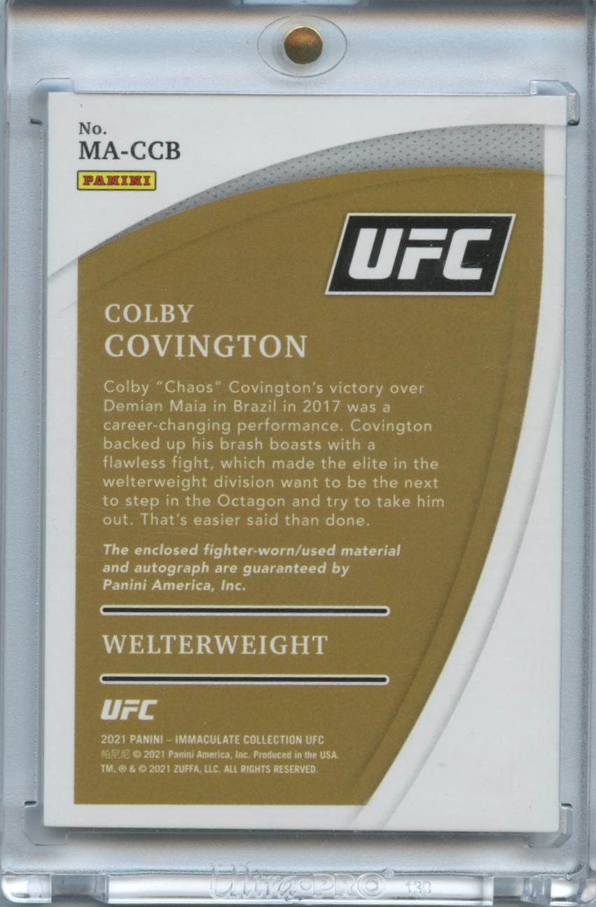 Colby Covington 2021 Immaculate Auto Autograph Fighter Worn Patch UFC MMA 91/99