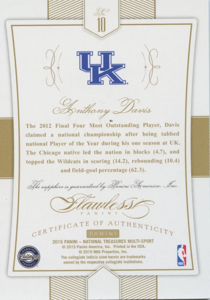 Anthony Davis 2015 Flawless Sapphire Gem Kentucky Wildcats 7/10 #10