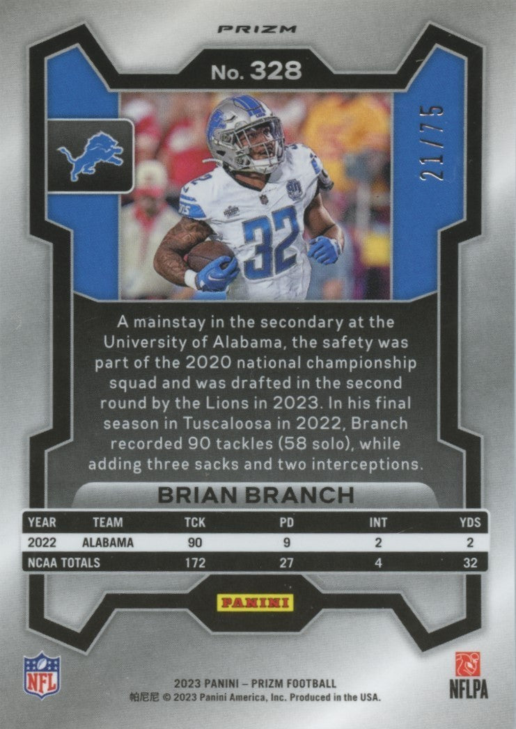 Brian Branch 2023 Prizm Green Scope Prizm Rookie RC Detroit Lions 21/75