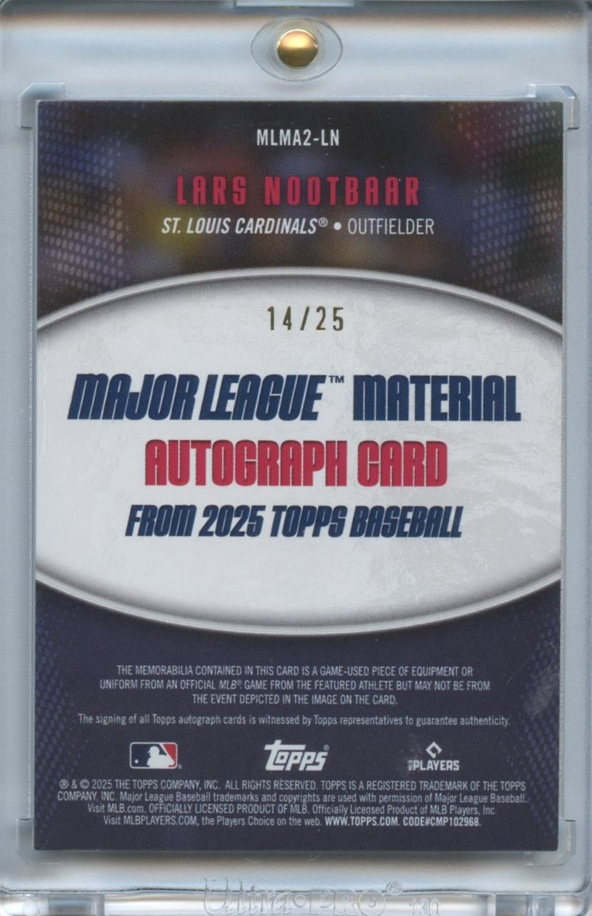 Lars Nootbaar 2025 Topps Auto Autograph Game Worn Patch Stl Cardinals 14/25